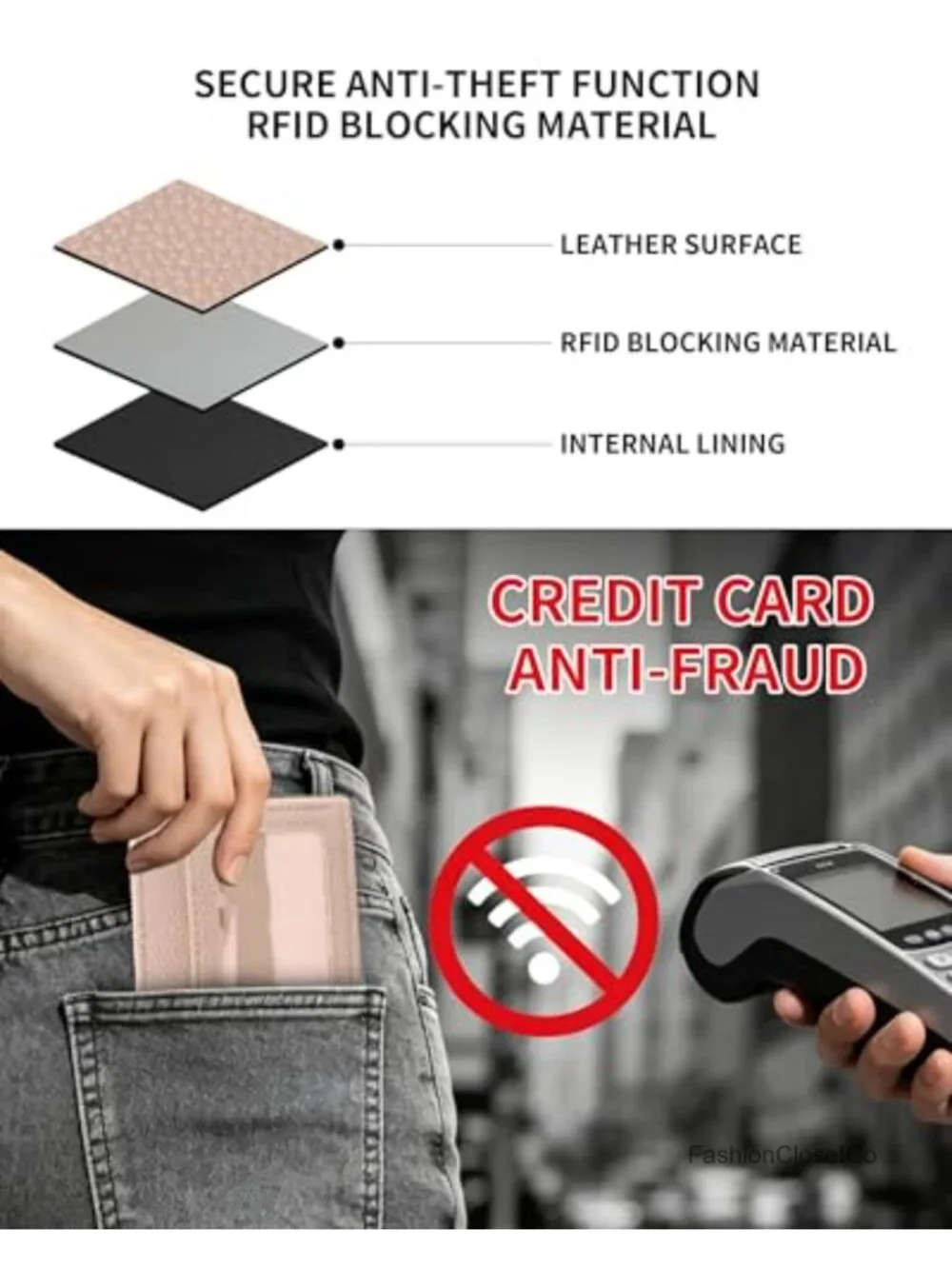 RFID Blocking Credit Card Holder Wallet with Keychain Double Zipper